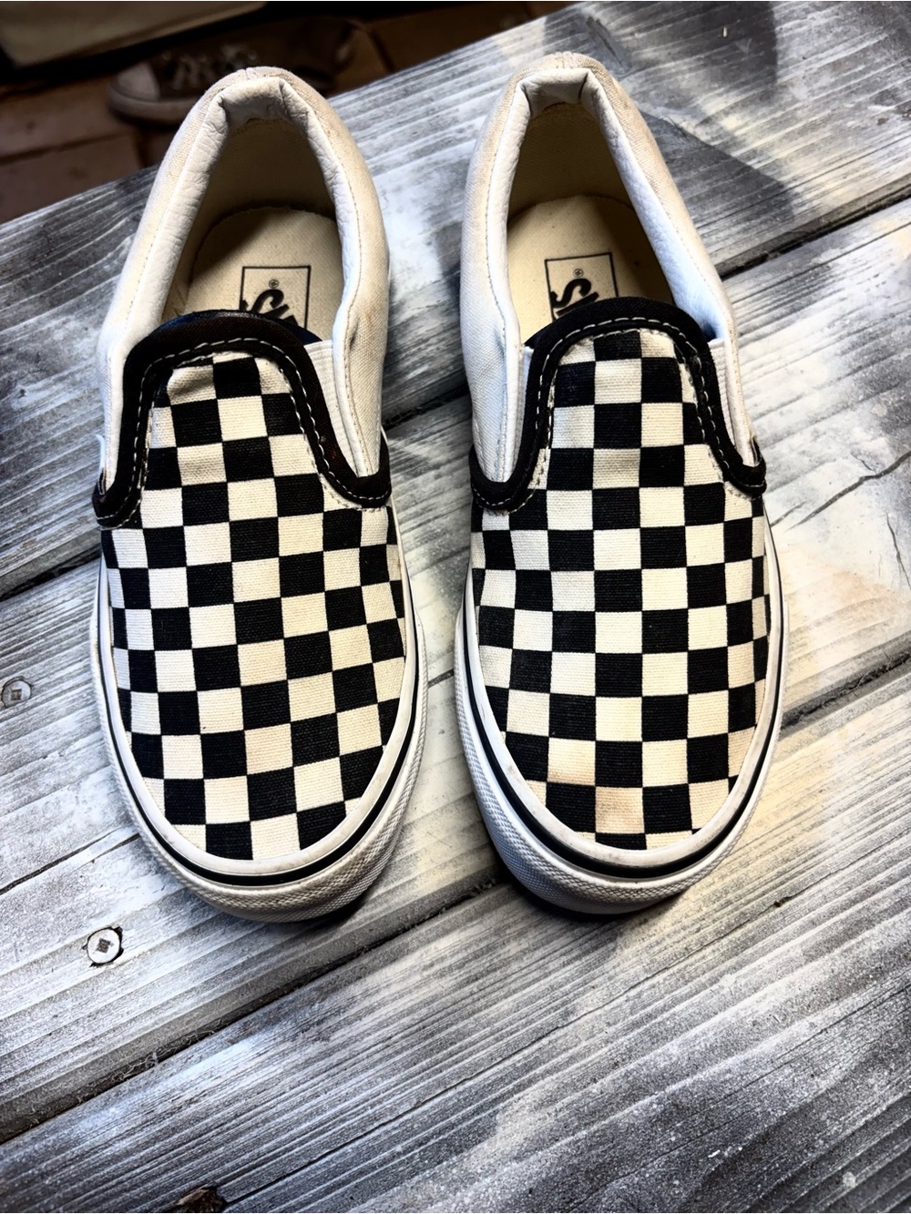 Checkerboard Slip-On Kids Shoes - Black & White size 1